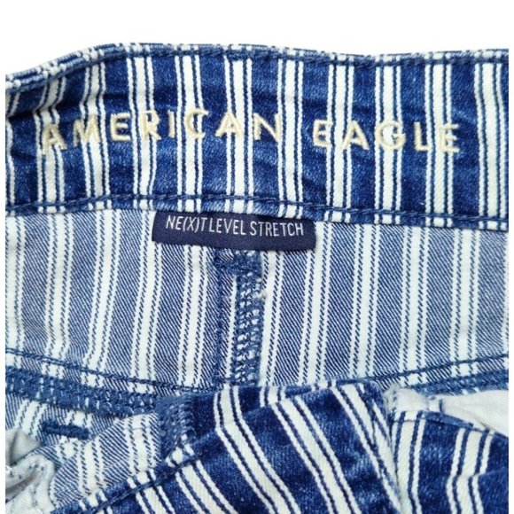 American Eagle Next Level Stretch Shorts Size 2 Blue White High Rise 5 Pocket - Picture 3 of 10